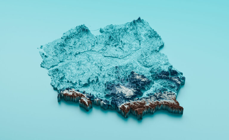 Topographic Poland Map Hypsometric Elevation tint Spectral Shaded relief map 3d illustration